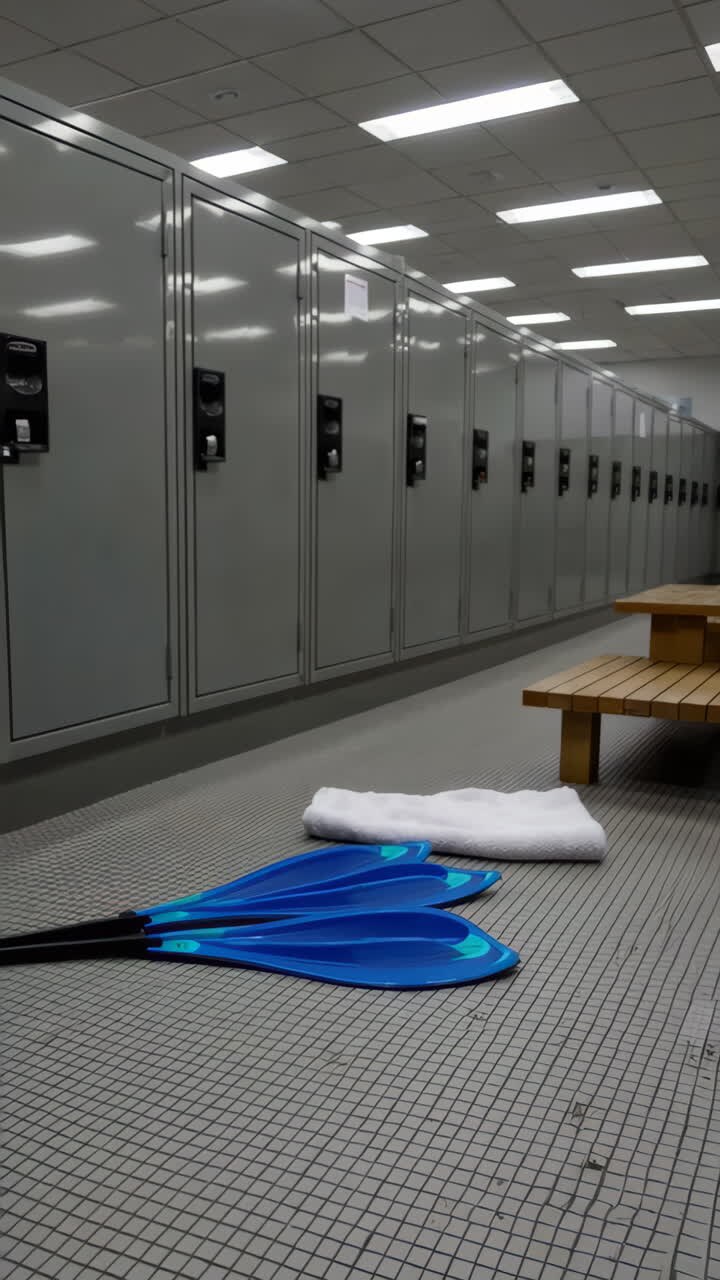 Empty Locker Room with Swimming Equipment