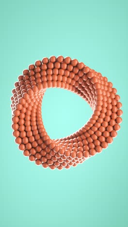 3d loop animation of spinning balls molded into uneven circle. vertical background