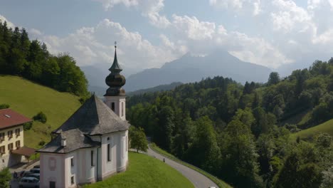 aerial view of maria gern church, mount watzmann in background