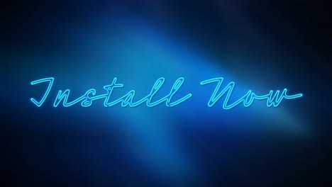 animation of neon install now text banner against blue gradient background