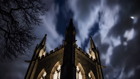 gothic church tower at night