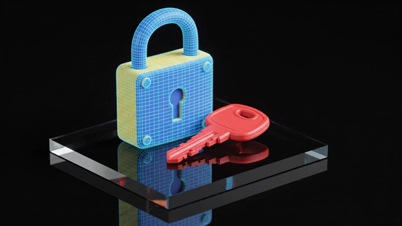 A Visual Representation of Security: A 3D Lock and Key Model Showcasing the Concept of Protection and Privacy in Digital or Physical Spaces.