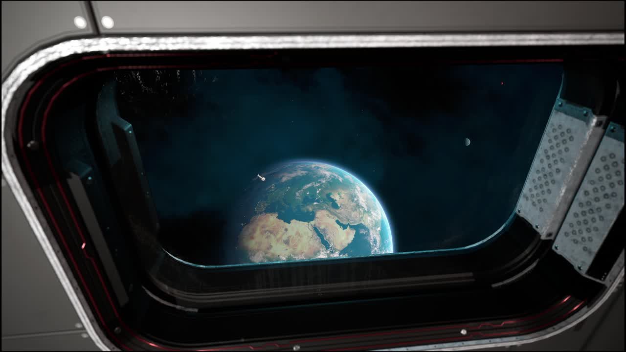 Breathtaking View Of The Planet Earth As Seen From The International Space Station Porthole. Satellite Flying