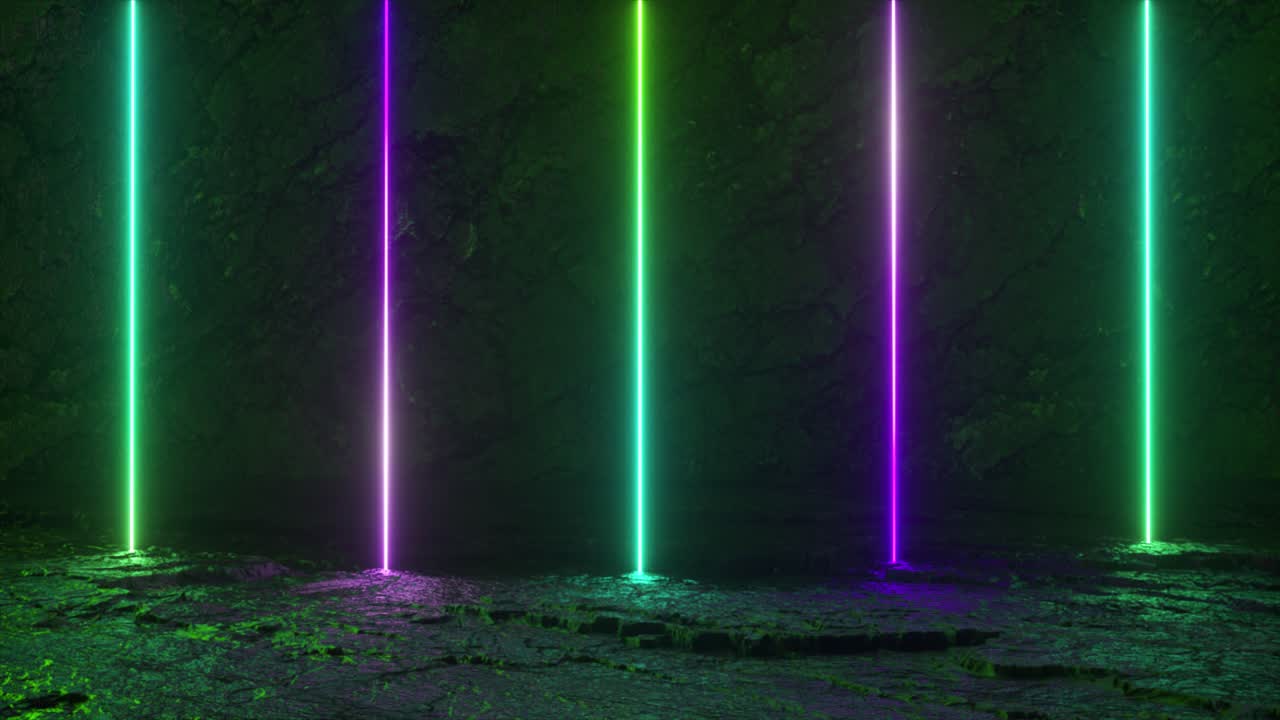 Neon Glowing Light Show on Stone Background