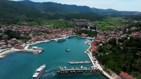 popular tourist destination. jelsa coastal town on the hvar island in croatia. aerial drone shot