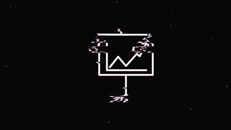 línea finanzas hud símbolo holográfico en pantalla de televisión digital vieja animación de glitch de bucle sin costuras. corazones. retro dinámico y alegre. imágenes de video coloridas y vintage.