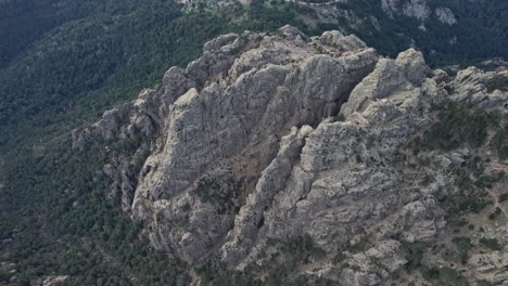 aerial view of rocky mountain and trees in corsica, france