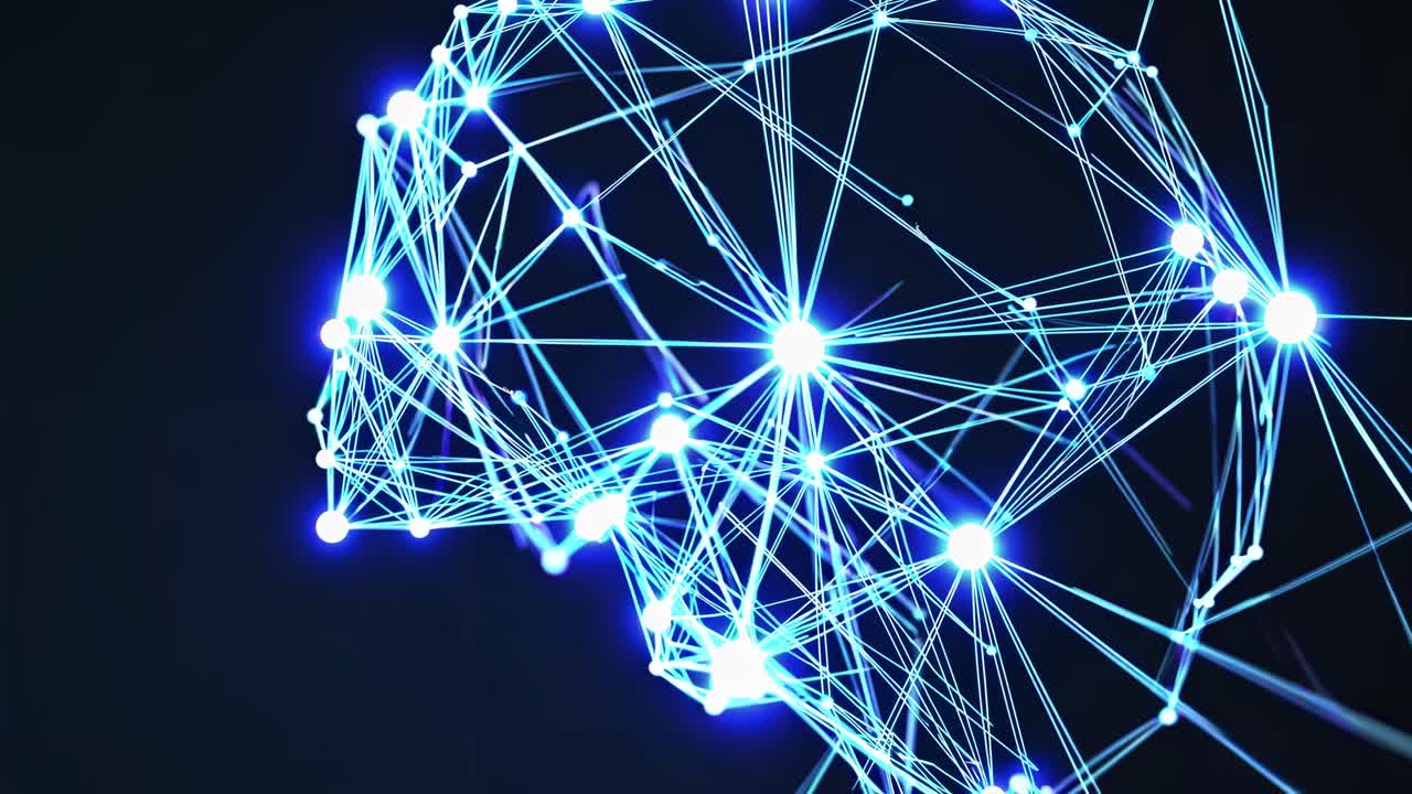 Futuristic video concept with a close-up angle showing a glowing network of interconnected lines
