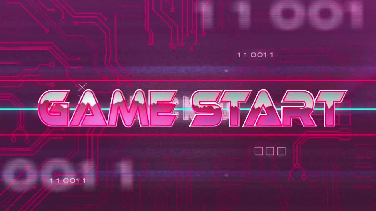 검은색 배경의 빛 트레일 위에 시작 텍스트의 애니메이션