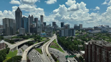 aerial reverse reveal of downtown atlanta, georgia