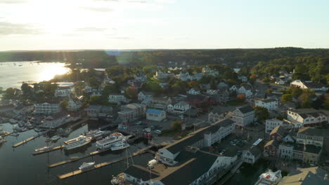 Stunning-aerial-footage-looking-over-Boothbay,-Maine,-United-States