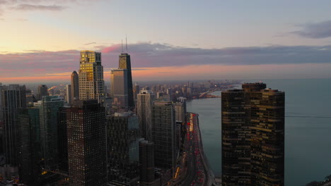 aerial view of lake shore drive and downtown chicago looking north