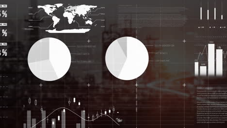 animación del procesamiento de datos financieros sobre el paisaje urbano