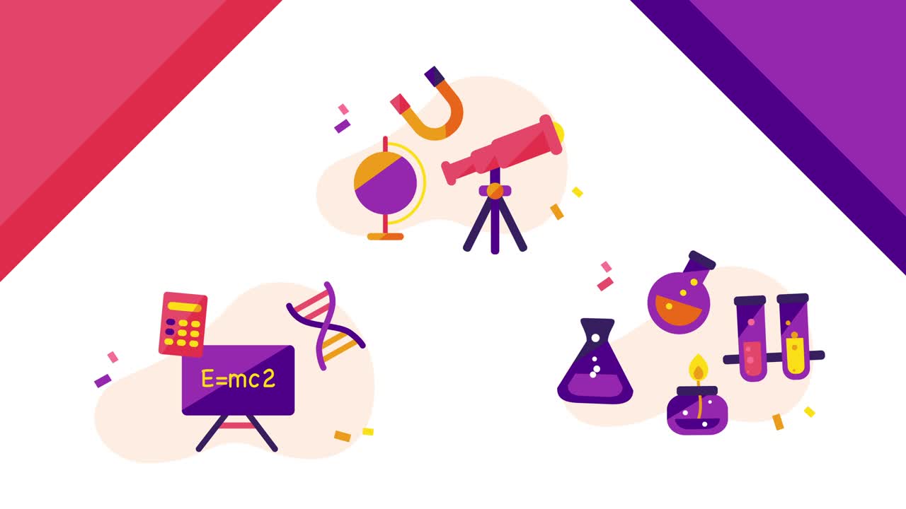 색 배경에 만화 물리학 직원 아이콘의 4k 비디오