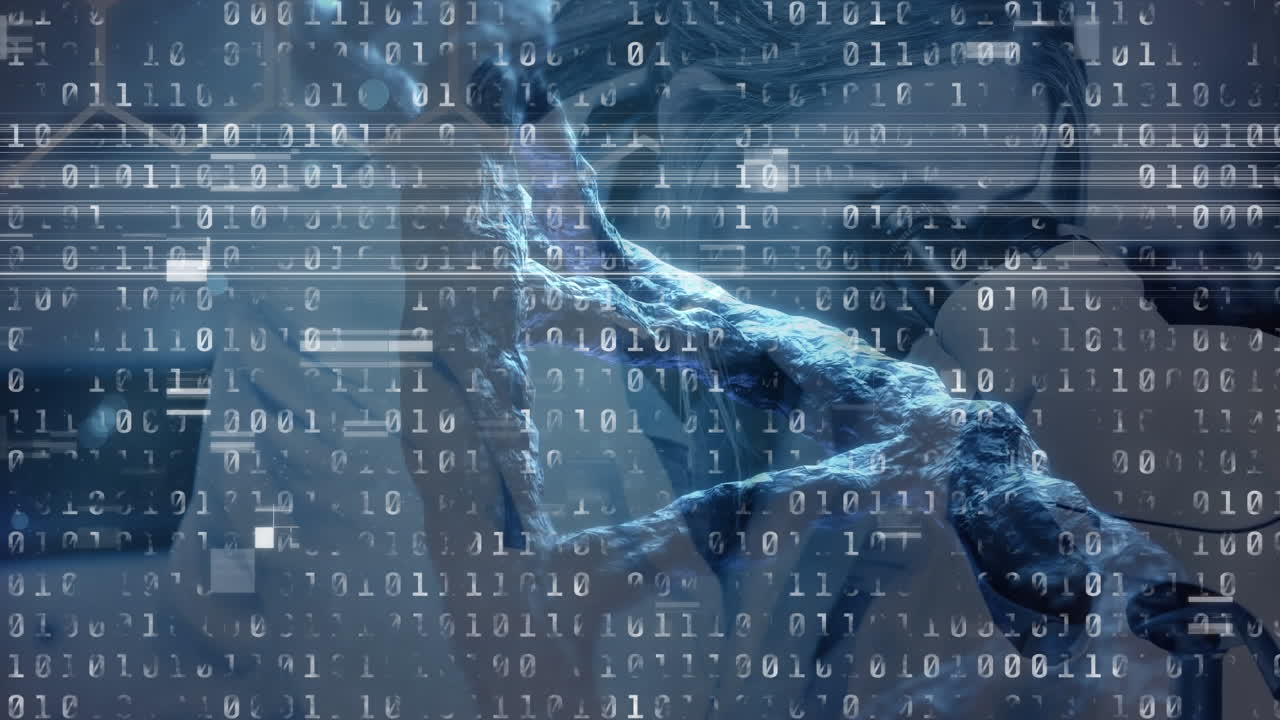 анимация научной обработки данных над женщиной-учёным из кавказа