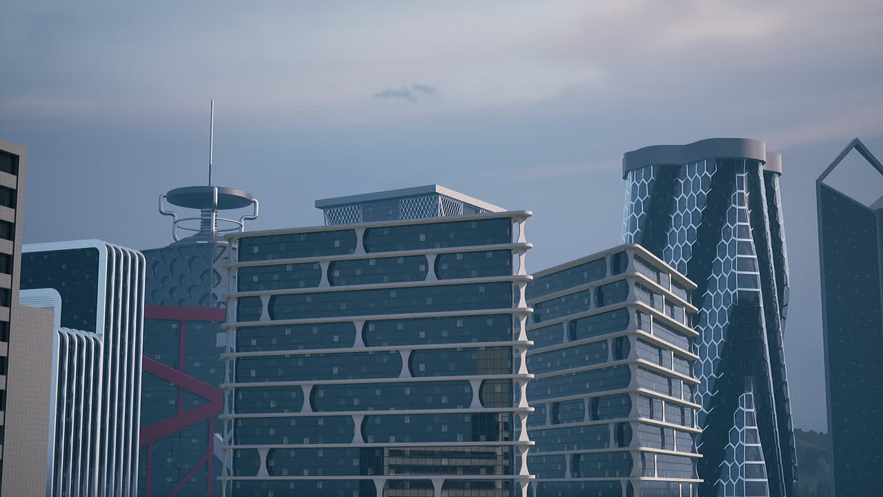 conjunto de edificios altos en una ciudad futurista