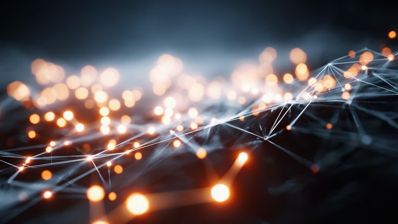 A mesmerizing visual of interconnected nodes and glowing lines, illustrating the dynamic flow of digital information through an ethereal landscape of light and energy