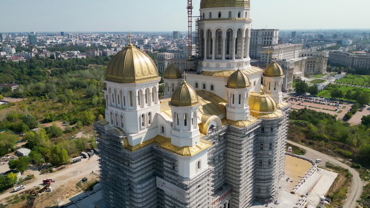 Aerial view of the People's Salvation Cathedral under construction in Bucharest, Romania