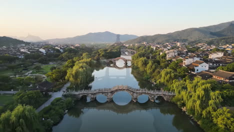 scenic view of bridges and architecture in shaoxing, zhejiang, china