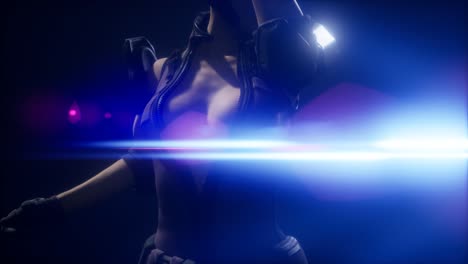 mujer joven cyberpunk, estilo futurista