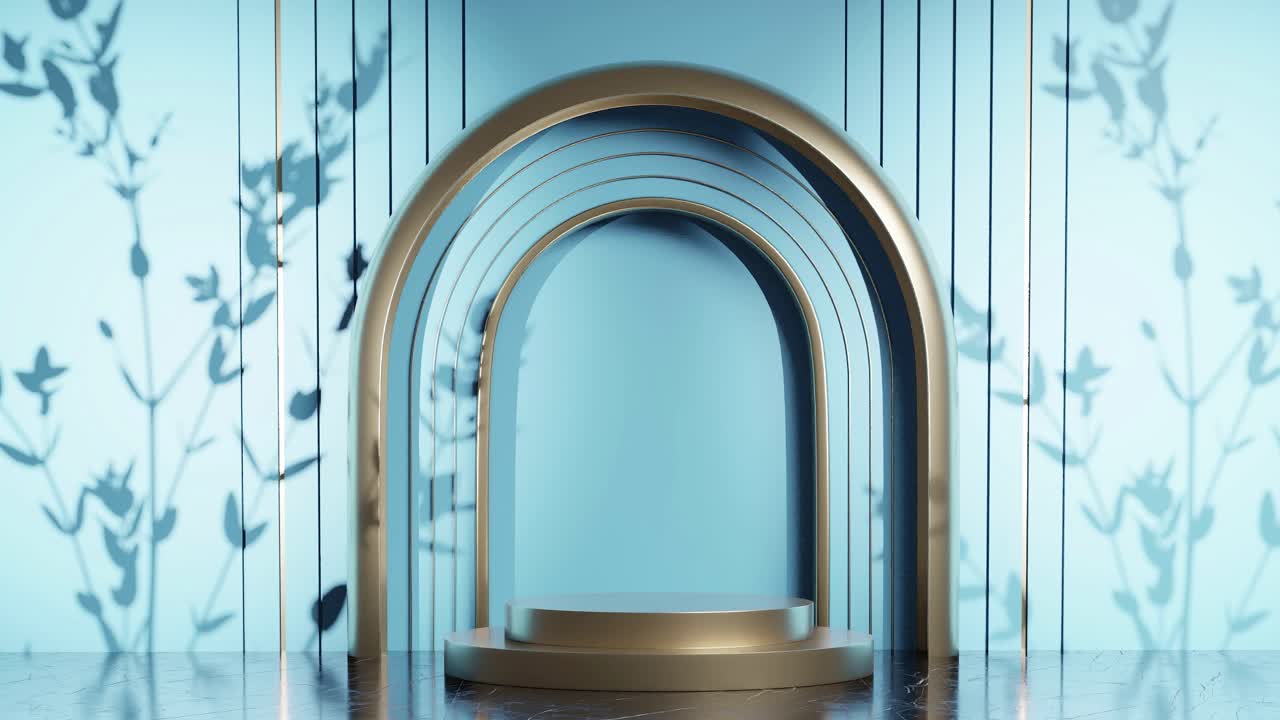 diseño vertical de soporte de exhibición de productos con sombra de hojas de árboles en animación de renderización 3d, sitio web de comercio electrónico descuento de venta