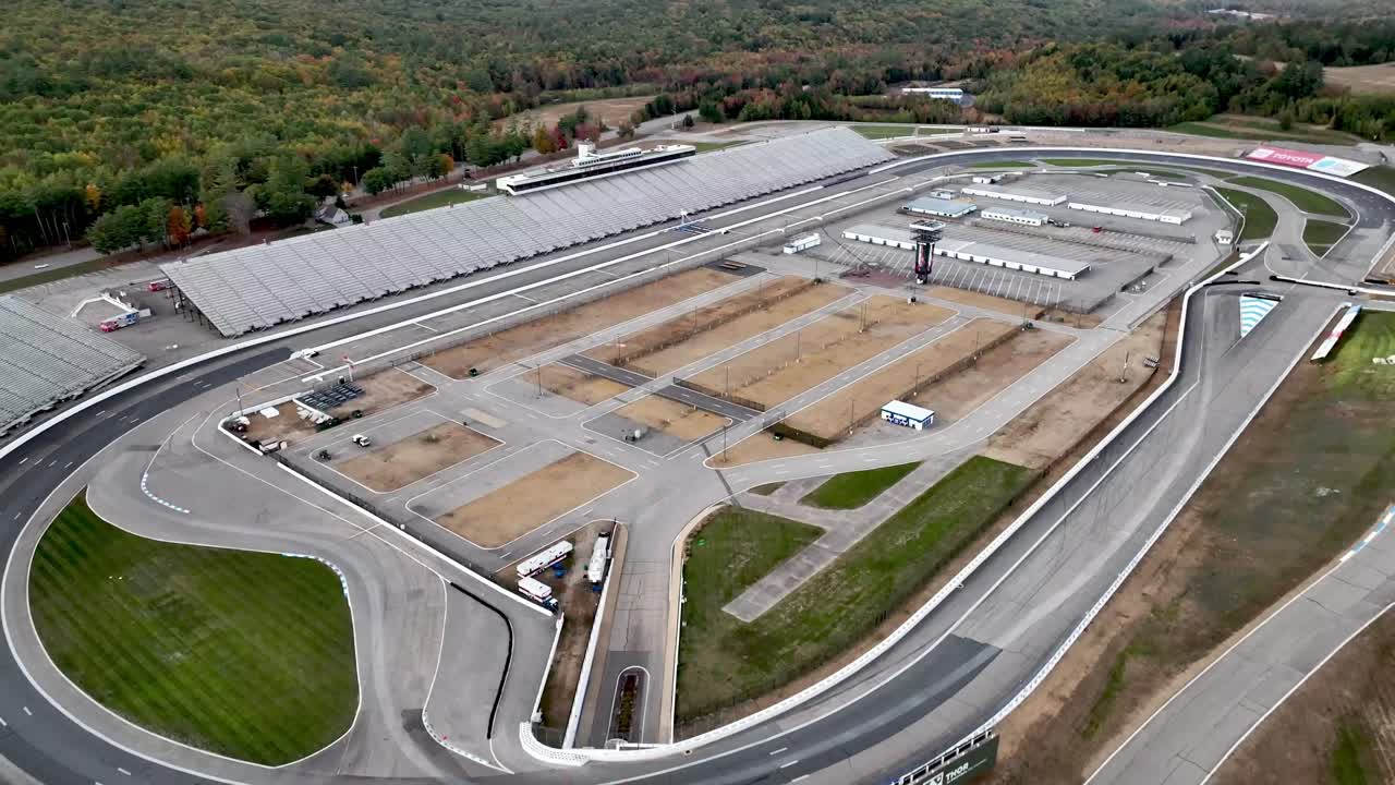 aerial pullout from the New Hampshire Motor Speedway