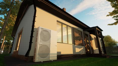 hvac technician installs heating, ventilation and air conditioning systems. heat pump 3d animation