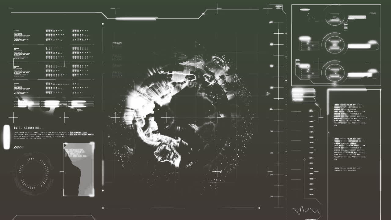 Animation of data processing over globe on dark background