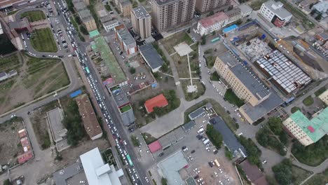 aerial drone shot over a district in ulaanbaatar mongolia