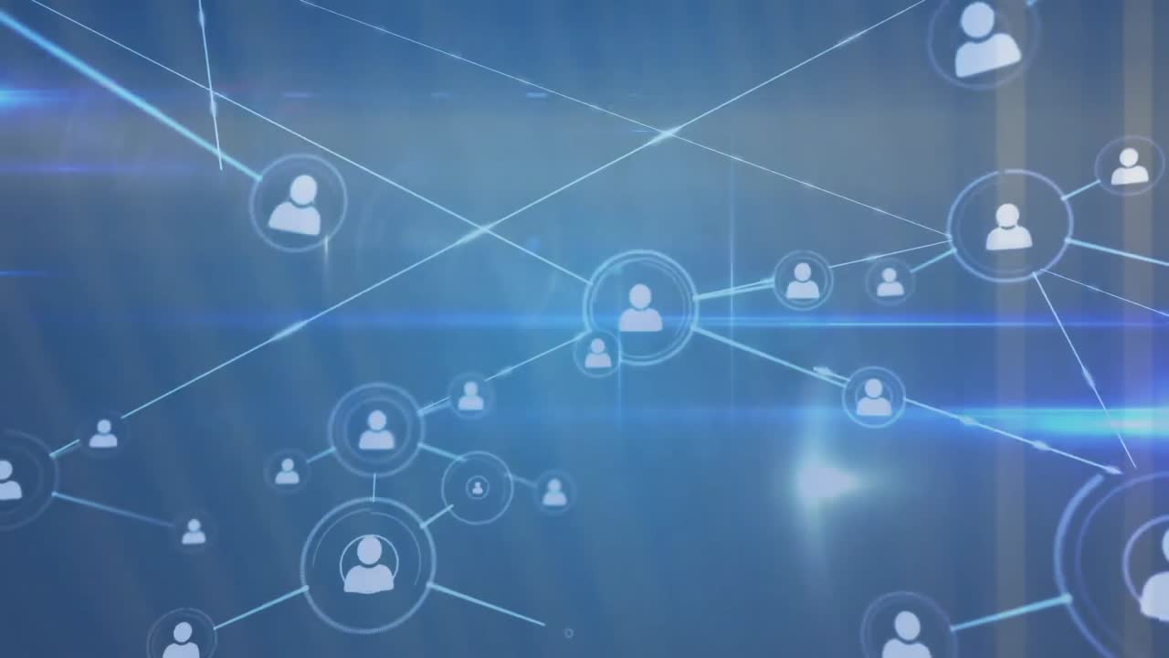 파란색 배경 위에 아이콘으로 연결 네트워크의 애니메이션