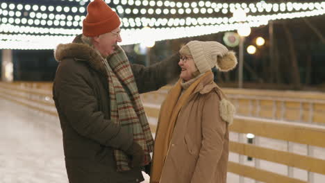 senior couple enjoying a winter night at the ice rink