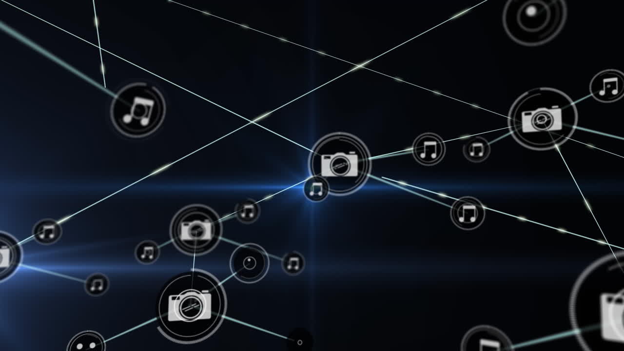 animação de rede de conexões com ícones sobre pontos de luz