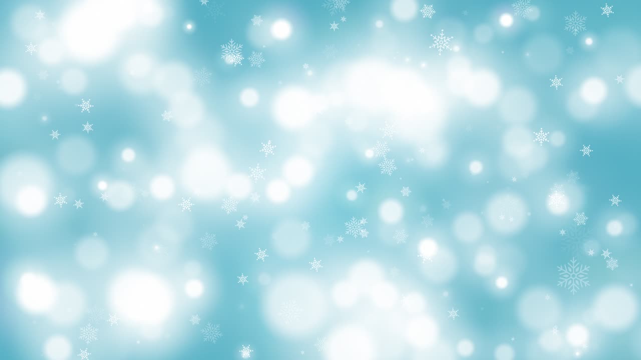 4k abstracto loopable, movimiento borroso, bokeh y animación de copos de nieve, nieve, invierno, fondo de color azul