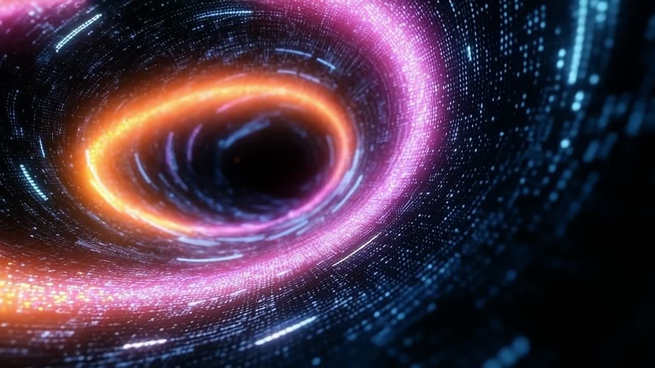 Colorful abstract vortex in deep space. A swirling vortex of vibrant colors and lights represents a dynamic cosmic phenomenon in the depth of space.