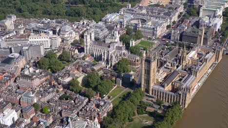 aerial view of westminster abbey, houses of parliament and westminster bridge