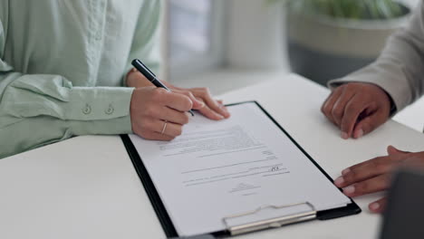 business people, hands and signature on documents