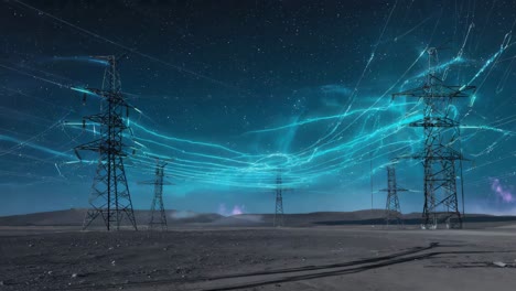 power lines and glowing energy connections at night