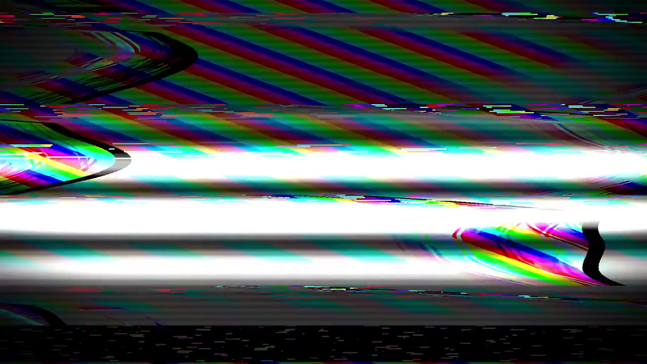 Transizione colorata con glitch digitale e rumore statico
