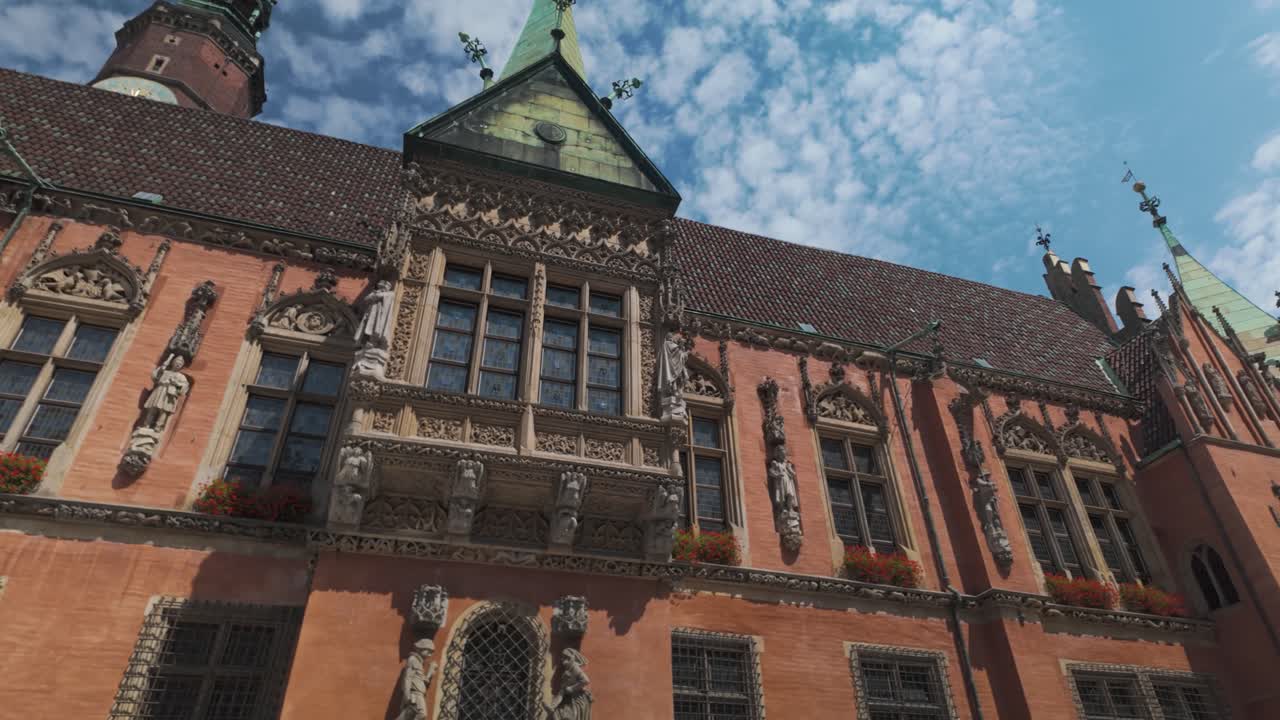 Ornate facade of Wroclaw’s town hall at Market Square, Poland