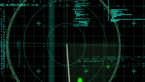 displaying data and code, digital radar screen in green over black background