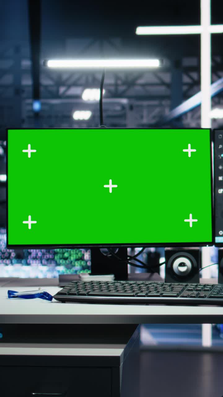 Vertical video Green screen computers in data center supporting AI training workflows