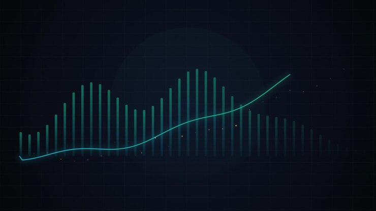 Animated Financial Bar Chart and Trend Line Growing on Dark Background