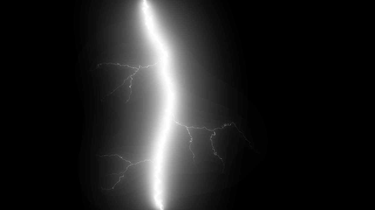 Bright White Lightning Strikes and Flashes Against a Dark Background