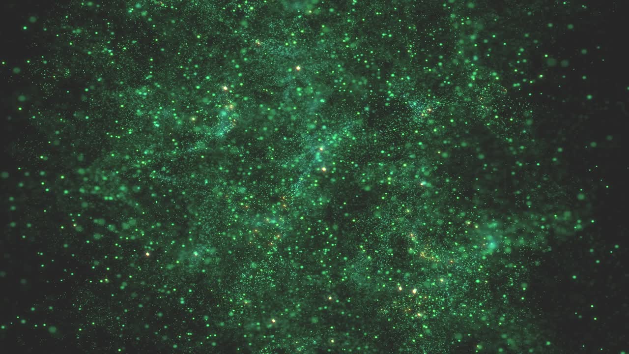 Abstract background of green spots moving in black studio. 3d animation