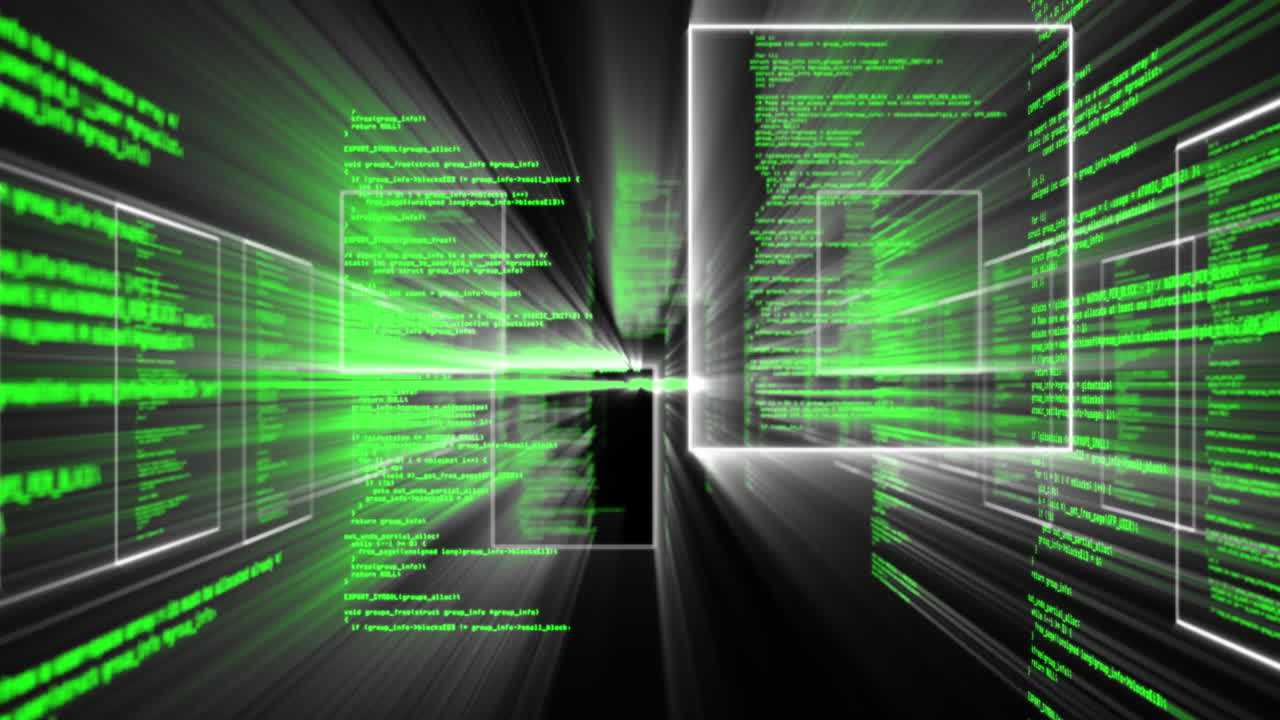 Animation of data processing over black background