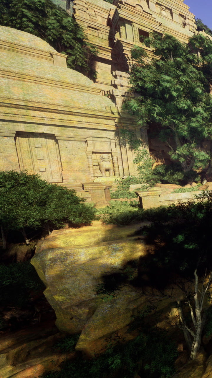 Majestic ancient temple hidden in lush greenery reveals natures embrace