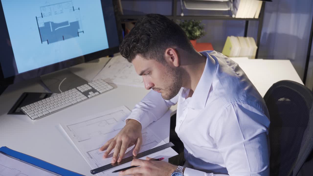 arquitecto masculino trabajando en la oficina.