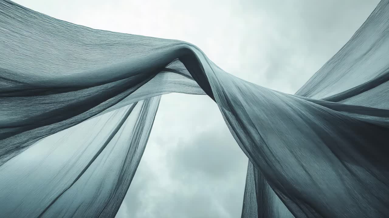 Draped Fabric Against a Cloudy Sky