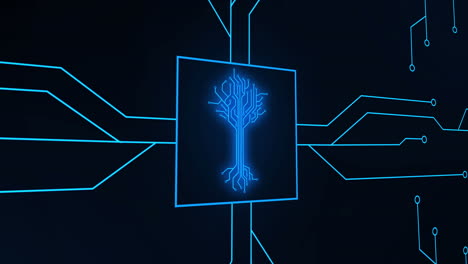 Animation of integrated circuit and digital tree on black background