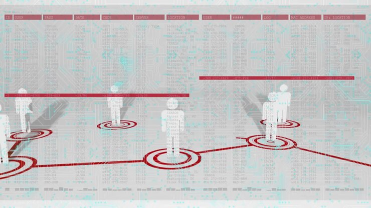Targeting data animation over silhouettes of people on digital background